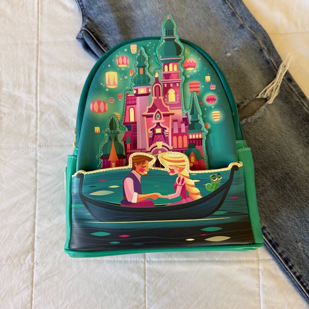 Loungefly Rapunzel Colorful Castle-Themed Backpack NWOT